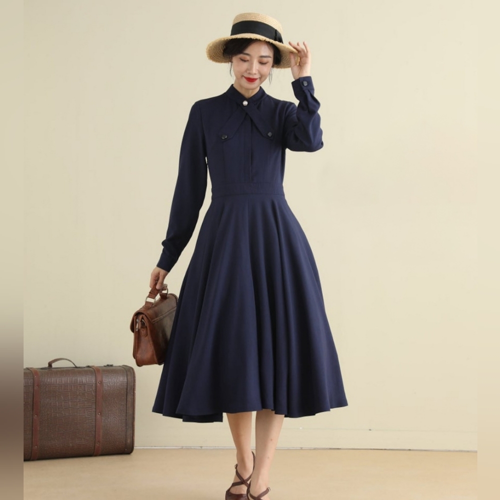 Women's Blue Vintage-inpired 1950s Swing Dress - Picture 1 of 6
